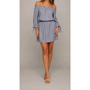 Jodi Kristopher Off The Shoulder Dress Womens M Blue Striped Beachy Summer Vibes